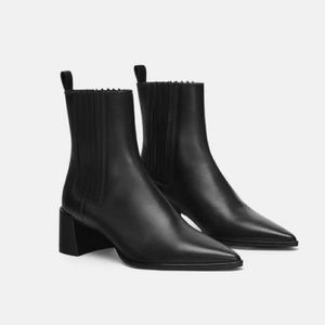 Zara Leather Black Pointed Toe Booties